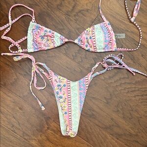 Floral Striped Bikini Set